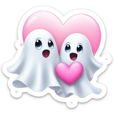 Two cute Ghost Friends pink Little Hearts  sticker