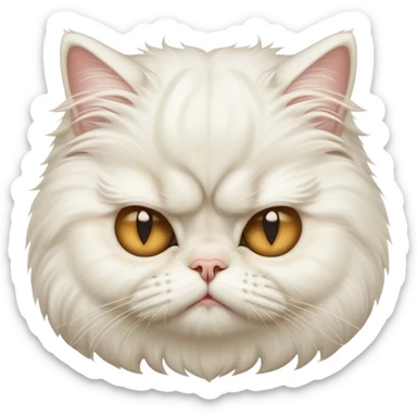 Cinematic Grumpy White Persian Cat Portrait Emoji, Head tilted playfully with a hint of sass, fluffy white fur with subtle hints of cream and golden tones, Simplified yet hilariously chubby features, highly detailed, glowing with a warm but undeniably grumpy glow, high shine, a mix of lazy and uninterested, stylized with a touch of whimsy, bright but with an expression of sheer disdain, soft glowing outline, capturing the essence of a mischievous yet chubby, grumpy kitty, so endearing it feels like it could stretch out of the screen and sarcastically demand attention with its iconic, grumpy charm! sticker