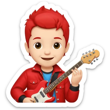 guitar rock player, baby head, red jacket sticker