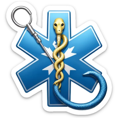 simple blue medical star of life symbol with white rod and snake emblem sticker