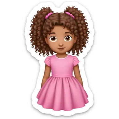 small little brown girl with curly hair ponytail and a pretty pink dress  sticker