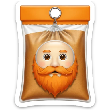 a teabag with orange beard at the ends of the bag sticker