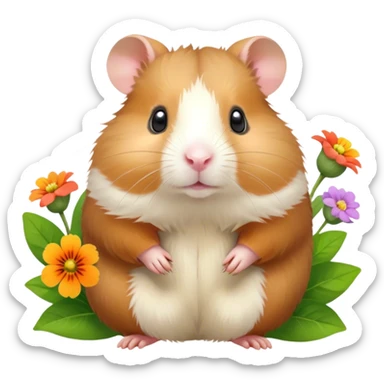 Icon for Hamster and Guinea Pig: A portrait-style collage with a fluffy hamster with soft fur, looking curious, and a friendly guinea pig with long, smooth fur, both on a soft green background with flowers and soft light. Transparent background. sticker