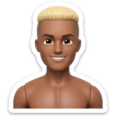 Brown skin Ken doll with buzz cut blonde short hair brown eyes slim fit with muscles, smiling sticker