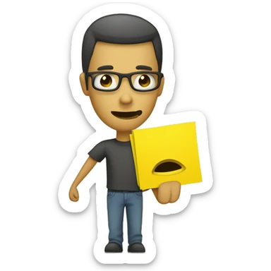 chient qui téléphone avec un post-it jaune dans la main. sticker