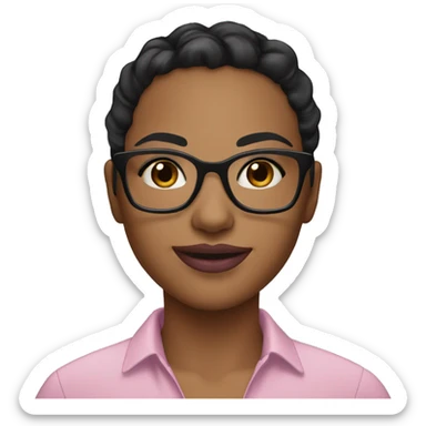 Caramel/light brownskin girl, brown eyes, black eyelashes, black eyebrows, wavy black hair, clear glasses, big pink lips, nice smile, wearing a low cut blue shirt  sticker