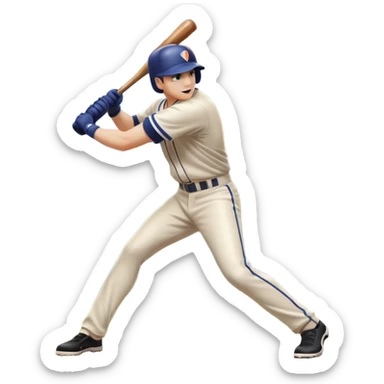 A baseball bat in mid-swing, with a ball flying towards the batter. The scene captures the motion and energy of the sport, with a blurred background of the diamond, batters’ box, and stands, emphasizing the precision and excitement of the game. sticker