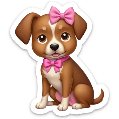 Cute brown Spanish dog with a pink bow sitting down sticker