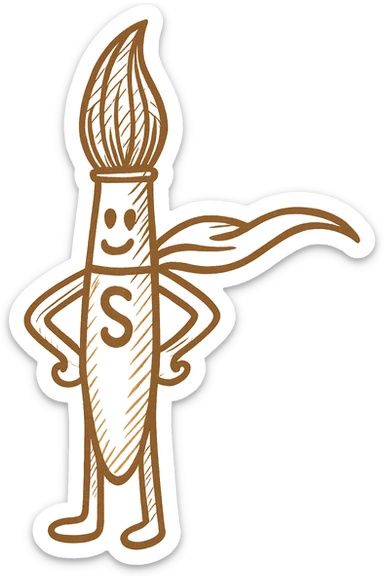 create a version of this character but as a paintbrush instead of a hotdog sticker