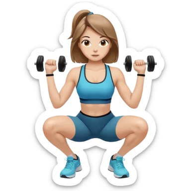 Beautiful woman with light brown shoulder length hair popping a squat without any weights sticker