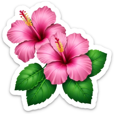 Pink Hibiscus heart with green leaves sticker