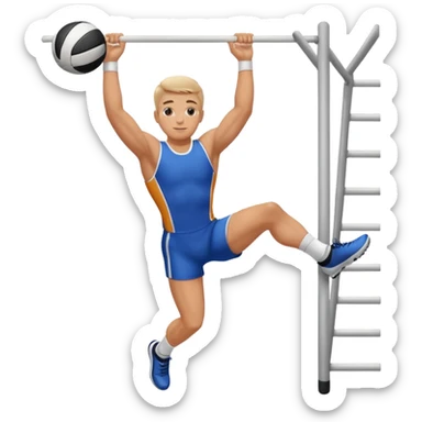 white sportsman in the playground with ball, dressed  in sport suit on sports horizontal bars sticker