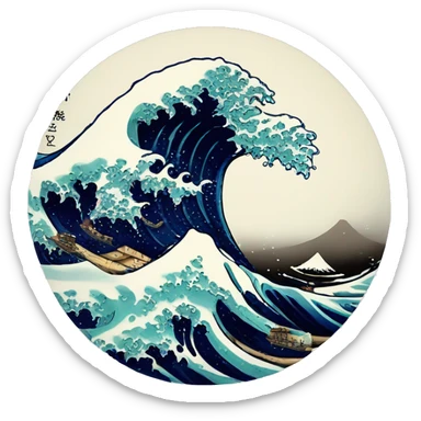 a wave in the style of 'the great wave' with studio Ghibli & one piece art sticker