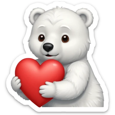 Create a polar bear mascot , holding a large red heart sticker