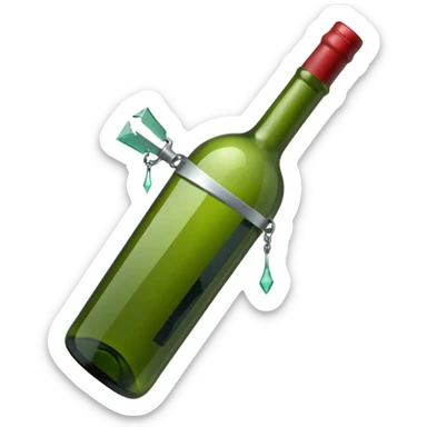 green wine bottle used as a weapon, broken on one end and sharp sticker