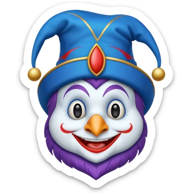 crazy funny colorful penguin jolly joker, medieval, vintage, court jester, mac os icon, blue color sticker