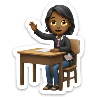 girl is sitting at school desk, hand is raised sticker
