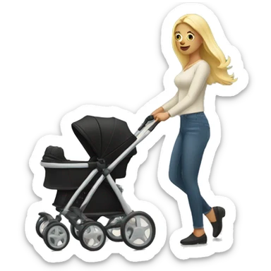 Blonde woman pushing black stroller sticker