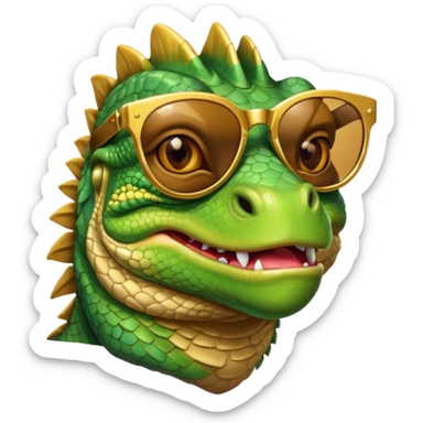 rich capitalist iguana head with golden glossy sunglasses sticker