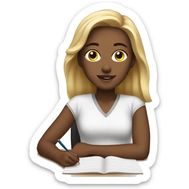 white female student writing sticker
