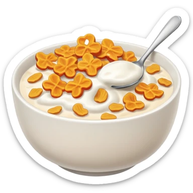 cereal in bowl with milk sticker