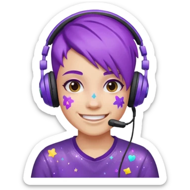 glitter purple gamer non-binary happy purple hair sticker