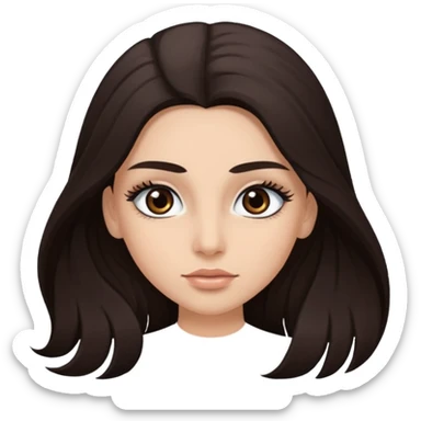 Eye black and big, eyelashes long, eyebrows black, skin white, and so beautiful hair long and brown skin tone white, sticker