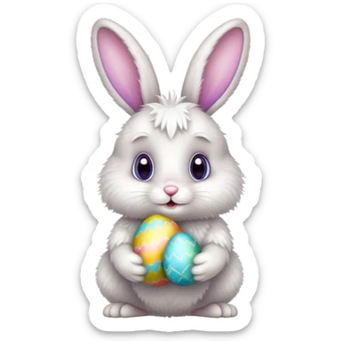 Cute Easter bunny holding a colorful Easter egg sticker