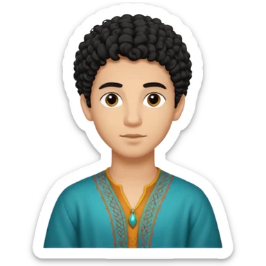 Young man with black curly hair cascade Haircut and light dark skin, moroccan / amazingh race sticker