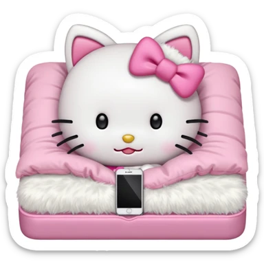 hello kitty tucked into bed on her phone sticker
