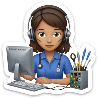 female computer technician fixing damaged computer sticker