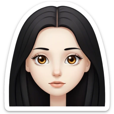 A girl with pale skin, brown eyes, long eyelashes and long black straight hair sticker