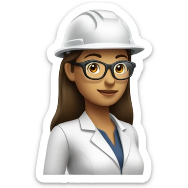 Mujer, ingeniera con casco de Seguridad, cabello castaño oscuro, con chaleco, reflejante y lentes negros sticker