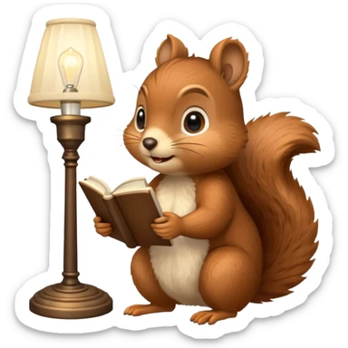 squirrel reading with retro light lamp sticker