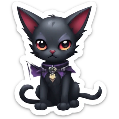   cool edgy kawaii ethereal dark-punk-themed animal vampiric cat-hybrid Fakemon with fangs and bat-wing-ears with a collar full body sticker