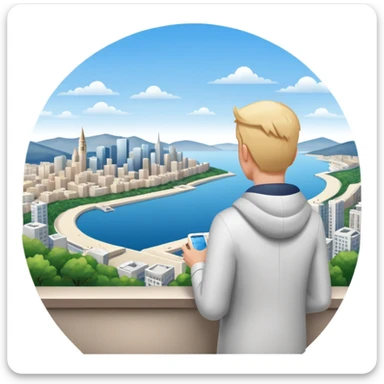 quelqu'un qui admire la vue depuis un point panoramique avec une ville en contrebas
 sticker
