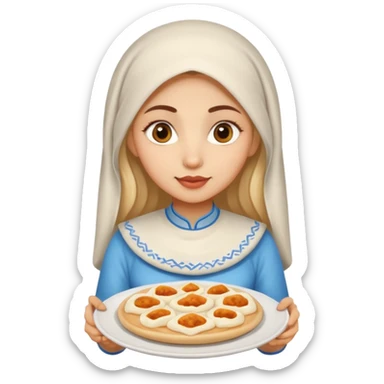 A girl with a plate of khachapuri and khinkali sticker