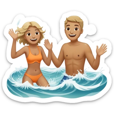 A person splashing water at their friend in the ocean, both laughing as the waves roll around them. The sun shines warmly above, capturing the joy of creating fun, embracing connection, and appreciating the moment with someone who makes life feel lighter.  sticker