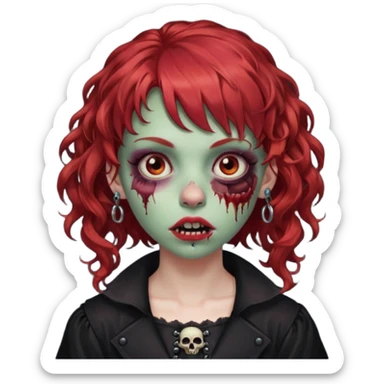 zombie girl red hair cacheado médio e franja, com piercings na boca, nariz e sobrancelha,  roupa gótica  sticker