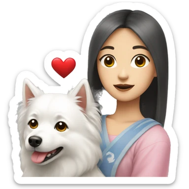 asian girl with Japanese spitz dog with heart sticker