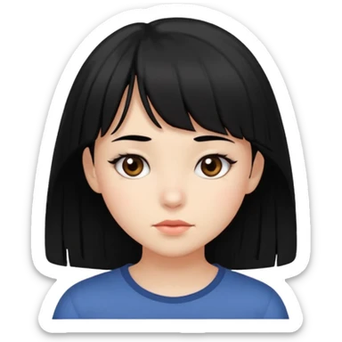 girl with black hair and side bangs, neutral expression sticker