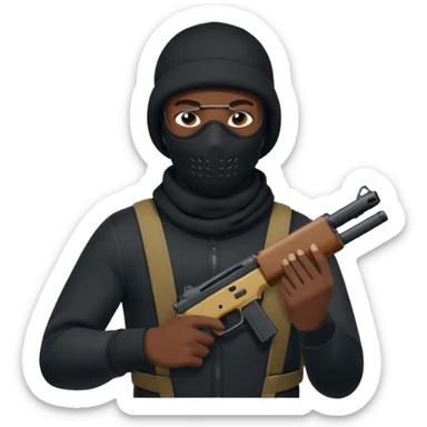 Black man with a black nike ski mask with a glock sticker