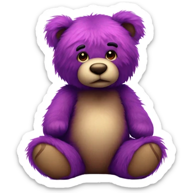 Realistic isolated big full length valentines Day stuffed Teddy Bear with long fluffy hot pink and royal purple hair sitting up. sticker