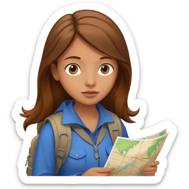 A backpacking woman checking her map with curious eyes. sticker