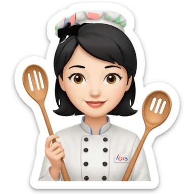 조리도구 든 대사관하얀 검정머리 여자요리사 sticker