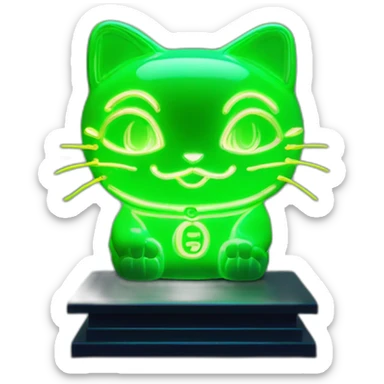 maneki neko 3d in the form of green neon sign sticker