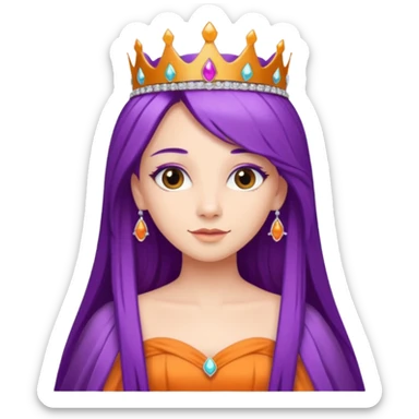 Princesses with long Purple Hair in Gown with Tiara, orange dress sticker