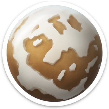A planet, with icy surface, mostly white and some touch of light brown as colors sticker