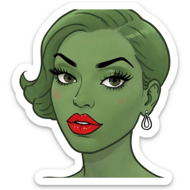 like a serving diva mug w the eyebrow up and puckered lips with red lipstick and lashes. She’s just serving face and diva sticker