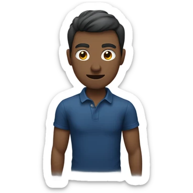 Man in dark blue shirt punching  sticker